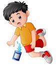 Cartoon boy falling down with cans Royalty Free Stock Photo