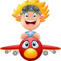 Cartoon Boy Flying Plane