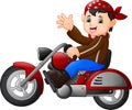 Cartoon boy funny riding a motorcycle