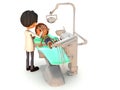 Cartoon boy getting a dental exam. Royalty Free Stock Photo