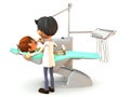 Cartoon boy getting a dental exam. Royalty Free Stock Photo