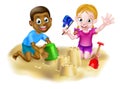 Cartoon Boy and Girl on Beach Royalty Free Stock Photo