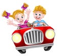 Cartoon Boy and Girl Driving Car Royalty Free Stock Photo