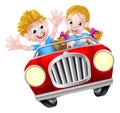 Cartoon Boy and Girl in Fast Car Royalty Free Stock Photo