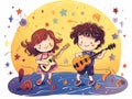 A Cartoon Of A Boy And Girl Playing Guitars Royalty Free Stock Photo