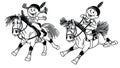 Cartoon boy and girl riding pony horses Royalty Free Stock Photo