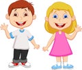 Cartoon Boy and girl waving hand