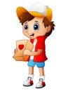 Cartoon boy giving gift packages