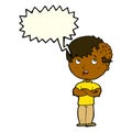 cartoon boy with growth on head with speech bubble Royalty Free Stock Photo