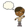 cartoon boy with growth on head with thought bubble Royalty Free Stock Photo