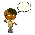 cartoon boy with growth on head with thought bubble Royalty Free Stock Photo