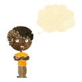 cartoon boy with growth on head with thought bubble Royalty Free Stock Photo