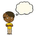 cartoon boy with growth on head with thought bubble Royalty Free Stock Photo