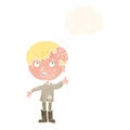 cartoon boy with growth on head with thought bubble Royalty Free Stock Photo