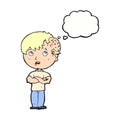 cartoon boy with growth on head with thought bubble Royalty Free Stock Photo