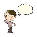 cartoon boy with growth on head with thought bubble Royalty Free Stock Photo