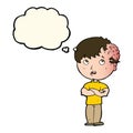 cartoon boy with growth on head with thought bubble Royalty Free Stock Photo