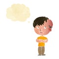 cartoon boy with growth on head with thought bubble Royalty Free Stock Photo