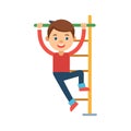 Cartoon Boy Hanging from Monkey Bars, Climbing Ladder for Play and Exercise Royalty Free Stock Photo