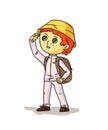 Cartoon boy hiker with backpack on white Royalty Free Stock Photo