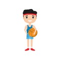 Cartoon boy holding basketball isolated on white background Royalty Free Stock Photo