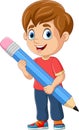 Cartoon boy holding a big pencil Royalty Free Stock Photo