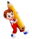 Cartoon boy holding a big pencil Royalty Free Stock Photo