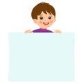 Cartoon boy holding empty blank board with space for text vector illustration. Royalty Free Stock Photo