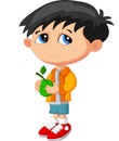 Cartoon boy holding green fruit