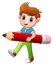 Cartoon boy holding a pencil Royalty Free Stock Photo