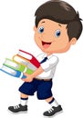 Cartoon boy holding a pile of books