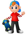Cartoon boy holding skateboard Royalty Free Stock Photo