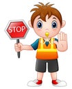 Cartoon boy holding a stop sign