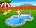 Cartoon boy jumping in swimming pool Royalty Free Stock Photo