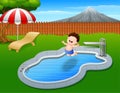 Cartoon boy jumping in swimming pool Royalty Free Stock Photo