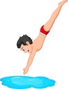 Cartoon boy jumping into the water Royalty Free Stock Photo