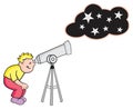 Cartoon boy kid looking through telescope Royalty Free Stock Photo