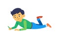 Cartoon boy laying floor pen paper Royalty Free Stock Photo