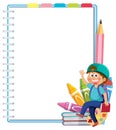A boy with notebook and colorful pencils
