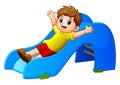 Cartoon boy play sliding down