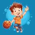 Cartoon boy is playing basketball with ball Royalty Free Stock Photo