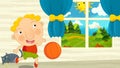 Cartoon boy is playing basketball Royalty Free Stock Photo