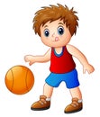 Cartoon boy playing basketball Royalty Free Stock Photo