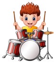 Cartoon boy playing a drums Royalty Free Stock Photo