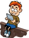 Cartoon of boy playing a hand held computer gamer