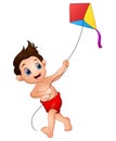 Cartoon boy playing kite