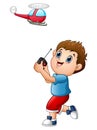 Cartoon boy playing with quadcopter