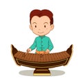 Cartoon boy playing Ranad. Thai musical instrument in the percussion family.