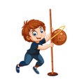Cartoon boy playing ring toss game with smiling face Royalty Free Stock Photo