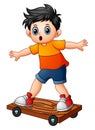 Cartoon boy playing skateboard Royalty Free Stock Photo